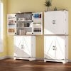 75" Tall Kitchen Pantry, Farmhouse Storage Cabinet with Barn Doors, Organizer, Drawer and Adjustable Shelves, Rustic Wood Cupboard for Kitchen