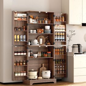 75" Tall Kitchen Pantry, Farmhouse Storage Cabinet with Barn Doors, Organizer, Drawer and Adjustable Shelves, Rustic Wood Cupboard for Kitchen (Color: Brown)