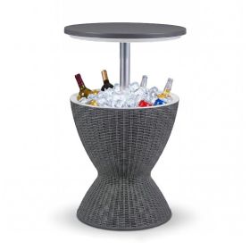 Patio Cooler Bar Table With Height-Adjustable (Color: gray, type: Beverage Cooler Bar Table)