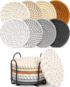 8 Pcs Drink Coasters with Holder (material: Cotton)