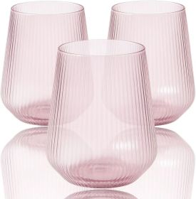 40 count Origami Ripple Unbreakable Stemless Plastic Wine Champagne Whiskey Glasses Elegant Durable Disposable Indoor Outdoor Ideal for Home, Bars (Color: Pink)