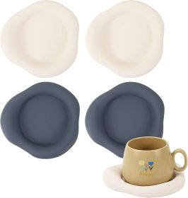 Cloud Coasters, Set of 4, Absorbent Drink Pads, 5.9 inch, White and Navy Blue, Modern Table Decor (material: Silicone)