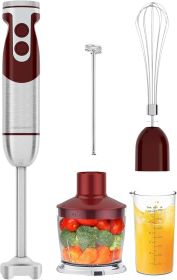 Pro Titanium Reinforced 5 in1 Immersion Hand Blender, Powerful with 80% Sharper Blades, 12 Speed Corded Blender, Including 500ml Chopper, 600ml Beaker (colour: red)