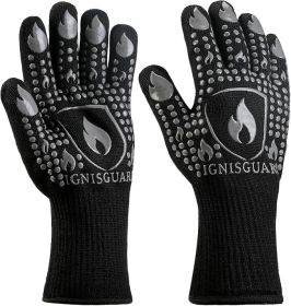 BBQ & Grill Gloves, Oven Gloves, 1472°F Silicone Oven Mitts Heat Resistant Grilling Gloves Fireproof Non-Slip for Barbecue Cooking Baking Smoking (Color: Black)