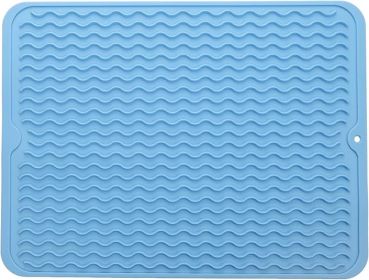 Silicone Dish Drying Mat for Multiple Usage,Easy clean,Eco-friendly,Heat-resistant Silicone Mat for Kitchen Counter or Sink (Color: Blue)