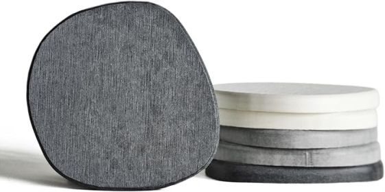 Instant Dry Stone Absorbent Diatomite Coaster Set of 6 for Drinks Wine Coffee (Color: Grey and White)