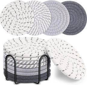 Mckanti 8 Pcs Drink Coasters with Holder, 4 Colors Absorbent Coasters, Minimalist Cotton Woven Coaster Set for Living Room Decor (Color: White)