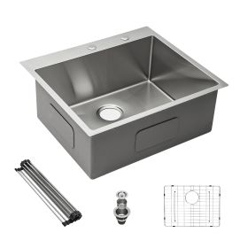 Lordear 16 Gauge Kitchen Sink Drop-in Topmount Single Bowl Gunmetal Black Stainless Steel Sink (size: 33, Color: Stainless Steel)