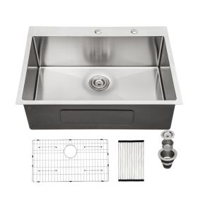 Lordear 16 Gauge Kitchen Sink Drop-in Topmount Single Bowl Gunmetal Black Stainless Steel Sink (size: 28, Color: Stainless Steel)