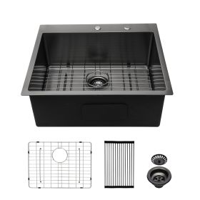 Lordear 16 Gauge Kitchen Sink Drop-in Topmount Single Bowl Gunmetal Black Stainless Steel Sink (size: 28, Color: Gunmetal Black)