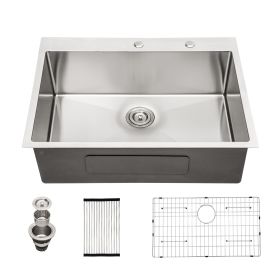 Lordear 16 Gauge Kitchen Sink Drop-in Topmount Single Bowl Gunmetal Black Stainless Steel Sink (size: 30, Color: Stainless Steel)