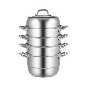 Multi Tiers Kitchen Pan Cookware Stainless Steel Steamer Set (material: Stainless steel+ tempered glass, Color: Silver B)