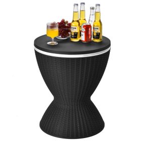 Patio 8 Gallon Patio Rattan Cooler Bar Table With Adjust Ice Bucket (Color: Black, type: Beverage Cooler Bar Table)