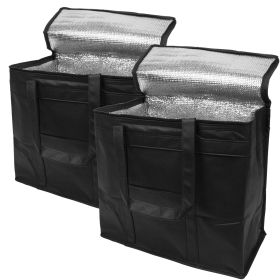 Black Insulated Food Delivery Bag (size: 13 x 14 x 8 Inches, Insulated Grocery Bags with Zippered Top, Pack of 2 Heavy Duty Catering Bag for Food Deliveries)