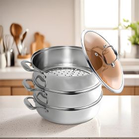 Heavy Duty Stainless Steel Food Steamer with Glass Lid (size: SOGA 2X 3 Tier 30cm)