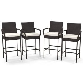 2/4 Pieces Outdoor PE Rattan Cushioned Barstool Set with Armrests (size: Set of 4)