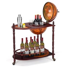 Vintage Globe Rolling Wine Bar Cart with Extra Shelf (Color: as show)