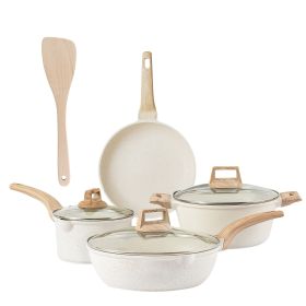 Kitchen Cookware Set Pots and Pans Set White Nonstick Granite Coating Dishwasher Safe Fast Even Heat Induction Frying Pan Stockpot Sauce Pan (type: Cookware Set)
