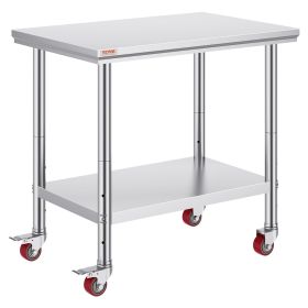 VEVOR Stainless Steel Work Table (Style: 36x24 Inch with 4 Wheels Commercial Food Prep Worktable with Casters Heavy Duty Work Table for Commercial Kitchen Res)