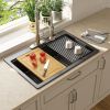 Drop In Quartz Workstation Kitchen Sink Top mount Single Bowl Granite Composite Sink with Roll-up Drying Rack, Cutting Board, Bottom Grid and Strainer