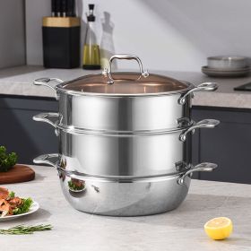 Heavy Duty Stainless Steel Food Steamer with Glass Lid (size: SOGA 30cm 3 Tier Vegetable Pot Stackable Pan Insert)