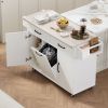 Kitchen Island with Trash Can Storage Cabinet, Kitchen Cart with Drop Leaf, Spice Rack, Towel Rack and Drawer