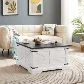 Farmhouse Coffee Table, Square Wood Center Table with Large Hidden Storage Compartment for Living Room (material: MDF, Color: White)