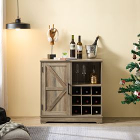 Farmhouse Coffee Bar Cabinet Bar Cabinet with Wine Rack Barn Door Buffet Sideboard Cabinet with Drawer, Adjustable Storage Shelves, Living Room (material: MDF, Color: Gray Wash)