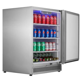 VEVOR 24 inch Indoor/Outdoor Beverage Refrigerator, 185QT Undercounter or Freestanding Beverage Fridge (material: Body Stainless Steel + Door 304 Stainless Steel)