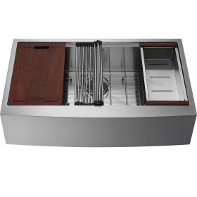 VEVOR Farmhouse Kitchen Sink, 304 Stainless Steel Drop-In Sinks, Single Bowl Basin with Ledge & Accessories (size: 30 inch)