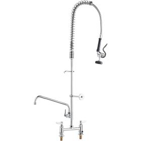 VEVOR Industrial Sink Faucet, 44" Tall, 8" Install Space, 12" Rotating Spout, Surface Mount, Brass-Made with Extendable Sprayer (Installation Method: Deck Installation, size: 44 inches)