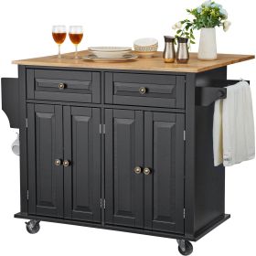 VEVOR Kitchen Island Cart Rolling Storage Cabinet on Wheel with Drawer & Shelves (Color: Black, type: Fully-Enclosed Mobile Type)
