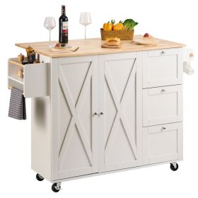VEVOR Kitchen Island Cart (Style: with Solid Wood Top, 45.3" Width Mobile Carts with Storage Cabinet, Rolling Kitchen Table with Spice Rack, Towel Rack)