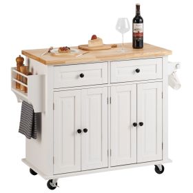 VEVOR Kitchen Island Cart (Style: with Solid Wood Top, 35.4" Width Mobile Carts with Storage Cabinet, Rolling Kitchen Table with Spice Rack, Towel Rack)