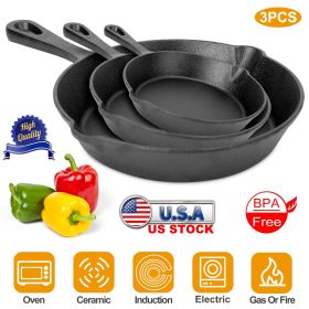 pot3Pcs Pre-Seasoned Cast Iron Skillet Set 6/8/10in Non-Stick Oven Safe Cookware Heat-Resistant Frying Pan (Color: as Pic)