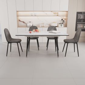 47"-63" extendable MDF modern dining table and chair set, suitable for 2-6 people, white dining table and modern round dining chair 4-piece set (Color: White+Grey)