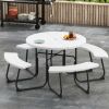 8-Person Outdoor Picnic Table and Bench Set with Umbrella Hole