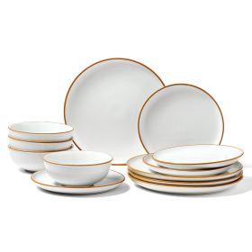 12 PCS Dinnerware Set Ceramic Plates and Bowls Sets Service for 4 White (quantity: 12 PCS)