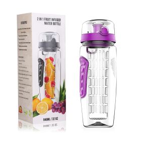 32oz Fruit Infuser Water Bottle with Flip Top Lid - Perfect for Office, Home, Sport, Running, Walking, Hiking (size: One size, Color: Purple)