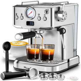 PlumChef Espresso Machine 20 Bar Professional Compact Household Coffee Espresso Maker with Milk Frother Steam Wand Pressure Gauge 60oz Water Tank Low (Style: )