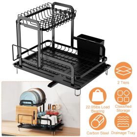 2-Tier Dish Drying Rack for Kitchen Counter Space Saving Rustproof Dish Rack with Drainboard Detachable Kitchen Drainer Organizer Set with Utensil Hol (Color: AS  PIC)
