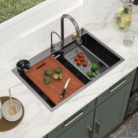 33in. *22in.*10in. Drop In 304 Stainless Steel Workstation Kitchen Sink With Dual Built-in Ledge (size: 33in. *22in.*10in., Color: Gunmetal Black)
