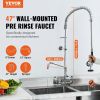 VEVOR Wall-Mounted Kitchen Faucet, 47" Tall, 8" Apart, with 12" Rotating Spout and Pre-Rinse Spray, Brass Build