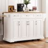 54 inch Large Kitchen Island with Rubber Wood Drop Leaf, Embossed Texture Rolling Kitchen Cart on 4 Wheels with 4 Doors and 3 Drawers