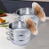 Heavy Duty Stainless Steel Food Steamer with Glass Lid