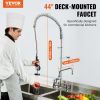 VEVOR Industrial Sink Faucet, 44" Tall, 8" Install Space, 12" Rotating Spout, Surface Mount, Brass-Made with Extendable Sprayer