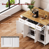 54 inch Large Kitchen Island with Rubber Wood Drop Leaf, Embossed Texture Rolling Kitchen Cart on 4 Wheels with 4 Doors and 3 Drawers