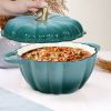 Pumpkin Dutch Oven 4.5 QT With Lid Cyan Enamel Cast Iron Cooking Pot Shape Soup Pot Serves 3-5 Christmas Thanksgiving Decor Gift