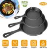 pot3Pcs Pre-Seasoned Cast Iron Skillet Set 6/8/10in Non-Stick Oven Safe Cookware Heat-Resistant Frying Pan