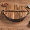 Uncoated Frying Pan with Dual Handles and Wooden Lid(AMZ Shipping)
